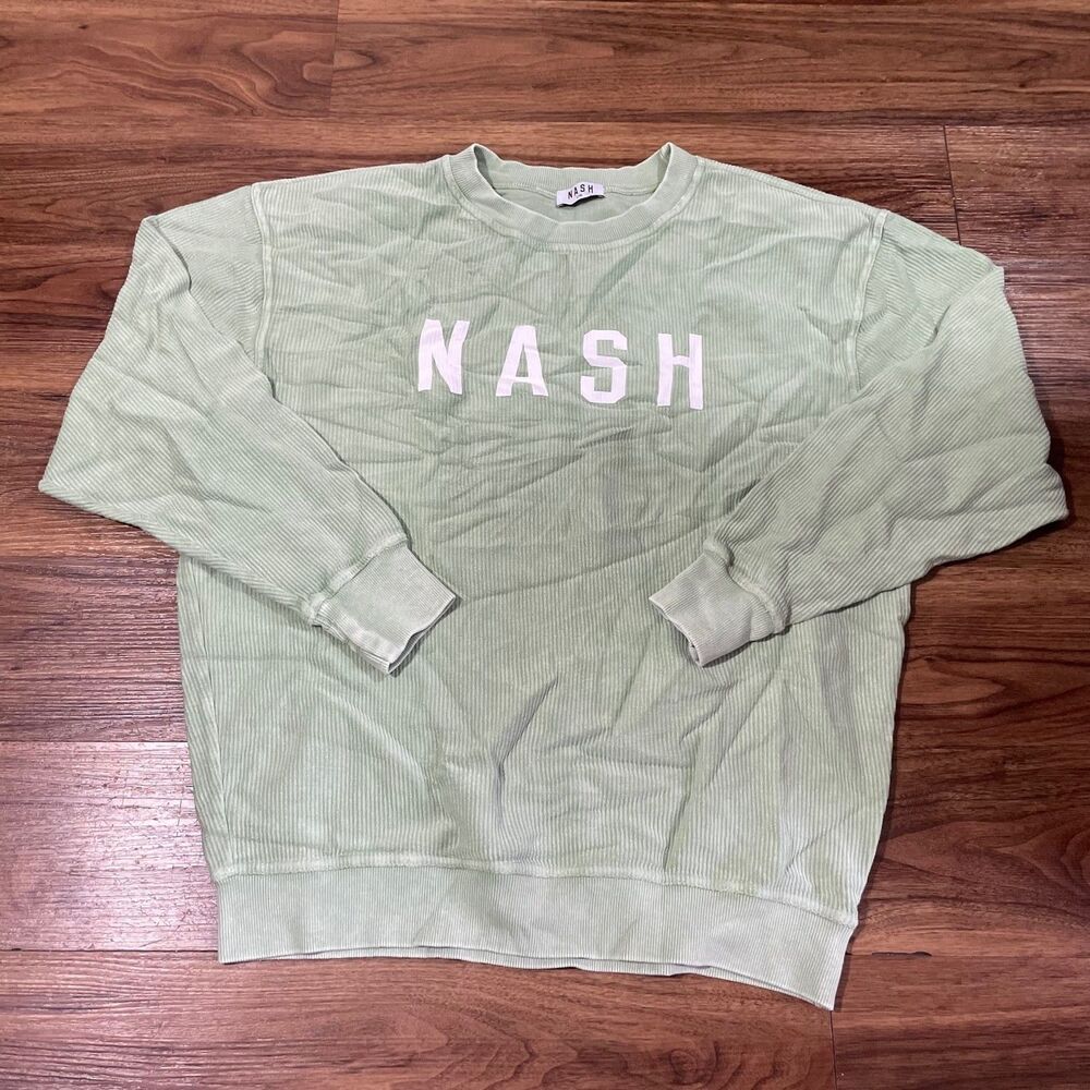 Nash Crew Neck Thumbhole Pullover Sweater Green Cotton Unisex Size L/XL